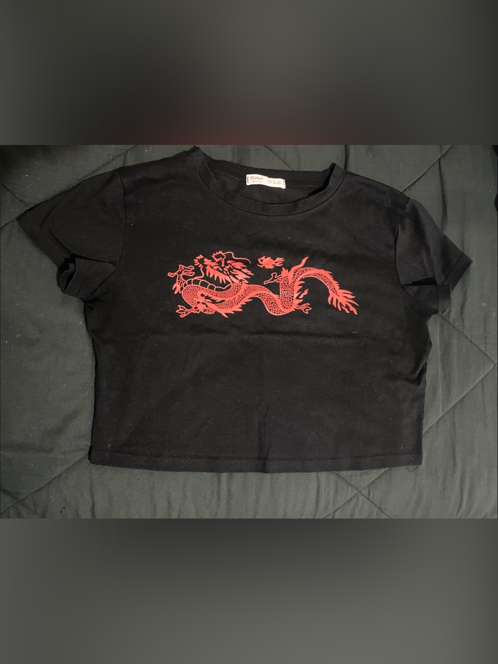 Black Womens Dragon Crop Top - Red Print